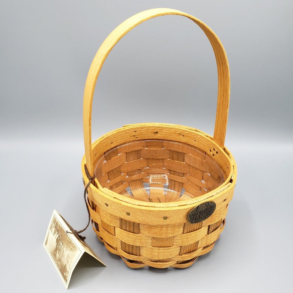 NEW Peterboro Basket Company Round Handle Plastic Liner Woven Wood Made in USA